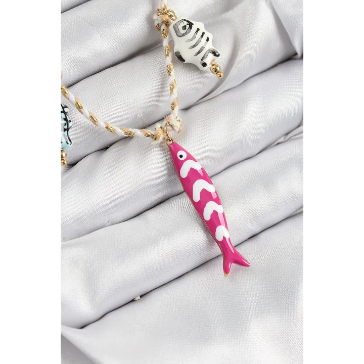 Mey İthalat® Seramik Motifli Pembe Balık Figürlü Model Krem İp Kadın Kolye