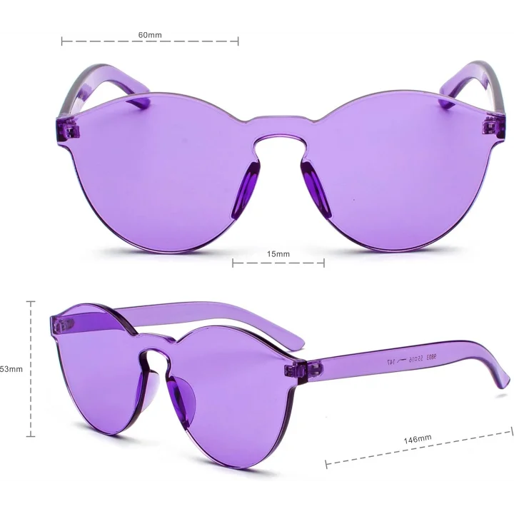 Mey İthalat® Sert Mika Oval Şekilli Çerçevesiz Mor Gözlük Retro Parti 5x14 cm