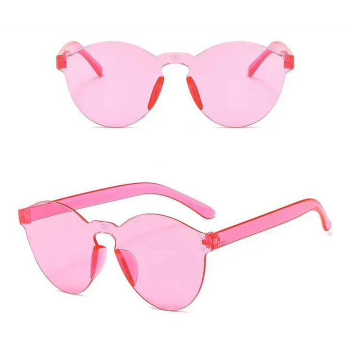 Mey İthalat® Sert Mika Oval Şekilli Çerçevesiz Pembe Gözlük Retro Parti 5x14 cm