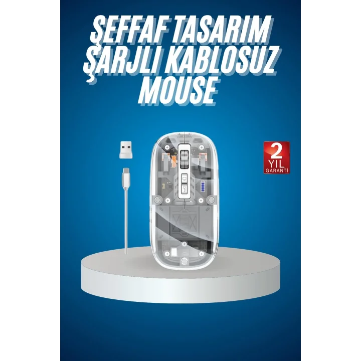 Mey İthalat® Sessiz Tıklama Çift Modlu Bluetooth Ve Alıcı Şeffaf Mouse Fare