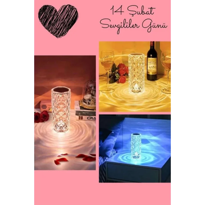 Mey İthalat® Sevgililer Gününe Özel Romantik Kristal Gece Lambası Sevgiliye Hediye