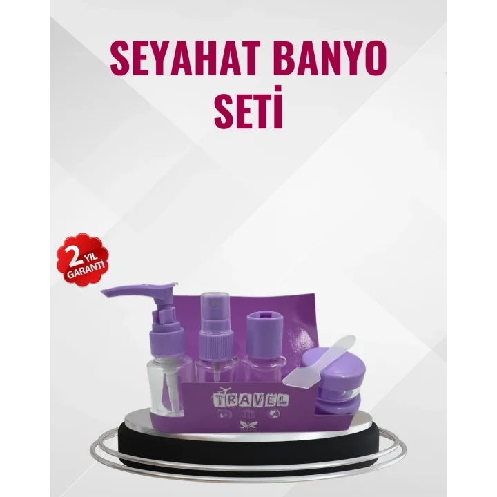 Mey İthalat® Seyahat Boy Banyo Seti 5’li Mini Şişe ve Krem Kutusu Çantalı
