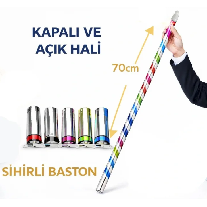 Mey İthalat® Sihirli Açılır Baston – Mendilden Bastona İlizyon Oyunu (70 cm)