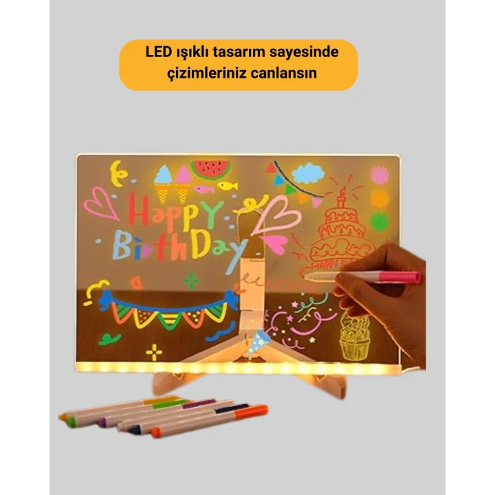 Mey İthalat® Silinebilir LED Mesaj Tahtası 7 Renkli Kalem Dahil