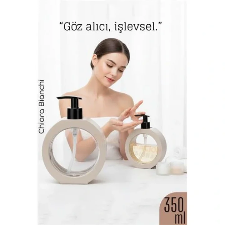 Mey İthalat® Sıvı Sabunluk – Bej Renk, 350 ml,  Modern Tasarım 722349