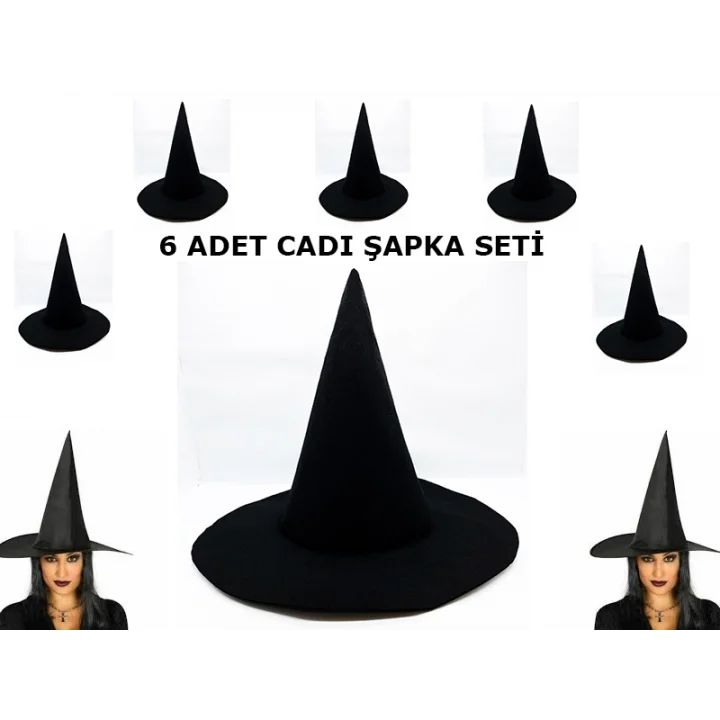 Mey İthalat® Siyah Cadı Şapkası Keçe Yetişkin Boy 6 Adet