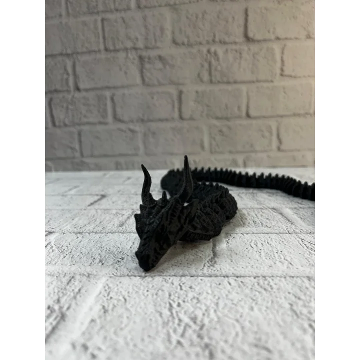 Mey İthalat® Siyah Hareketli Ejderha Figürü Esnek Gövdeli Dekoratif Tasarım 60 cm