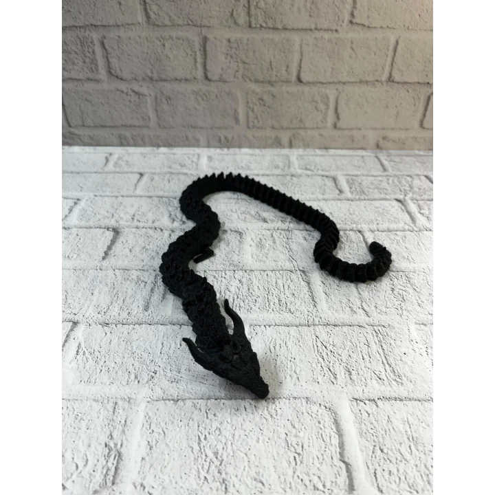Mey İthalat® Siyah Hareketli Ejderha Figürü Esnek Gövdeli Dekoratif Tasarım 60 cm