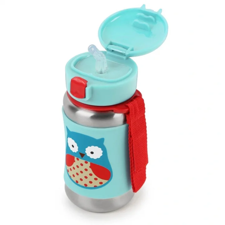 Mey İthalat®   Zoo Pipetli Paslanmaz Çelik Suluk 350 ml Baykuş