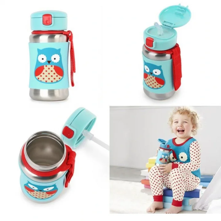 Mey İthalat®   Zoo Pipetli Paslanmaz Çelik Suluk 350 ml Baykuş