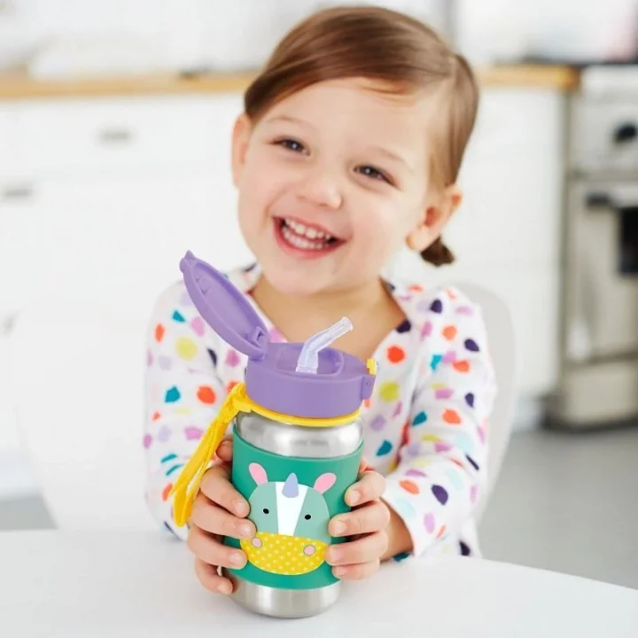 Mey İthalat®   Zoo Pipetli Paslanmaz Çelik Suluk 350 ml Unicorn