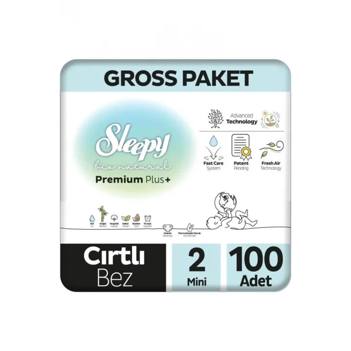 Mey İthalat®   Bio Natural Bebek Bezi Gross Paket 2 Beden 3-6 Kg 100 Adet