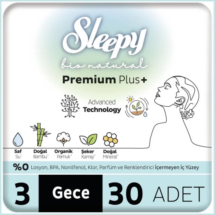 Mey İthalat®   Bio Natural Premium Plus Mega Gece Ped 30 Adet