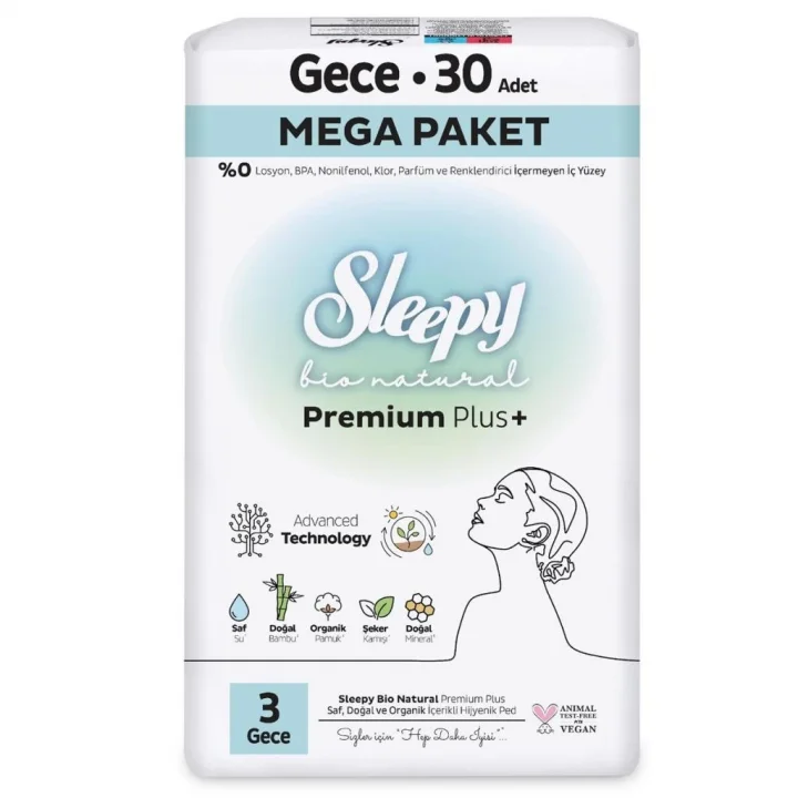 Mey İthalat®   Bio Natural Premium Plus Mega Gece Ped 30 Adet