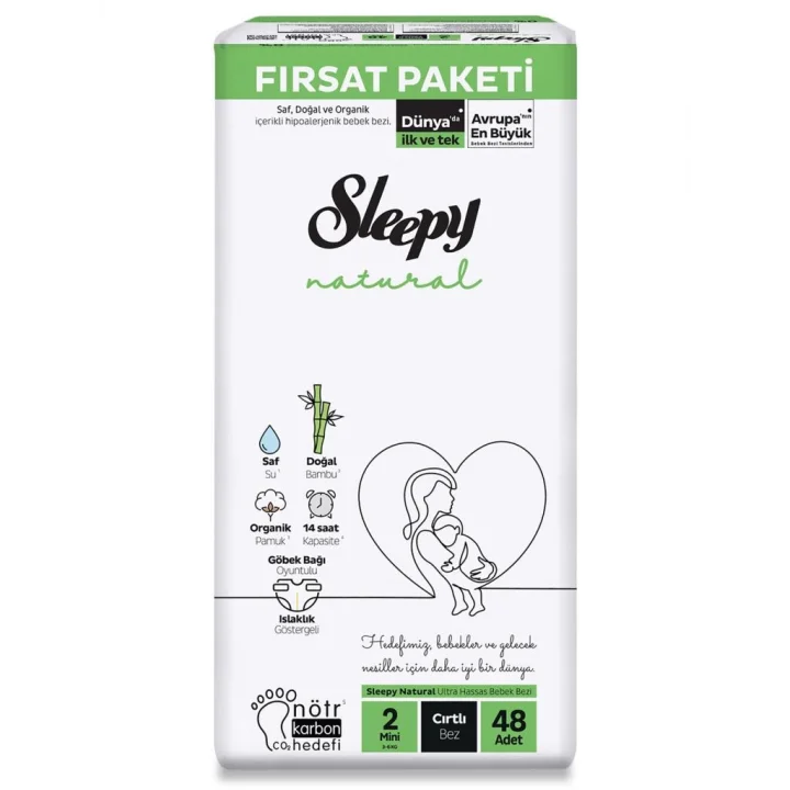 Mey İthalat®   Natural Bebek Bezi Fırsat Paketi 2 Beden 3-6 Kg 48 Adet