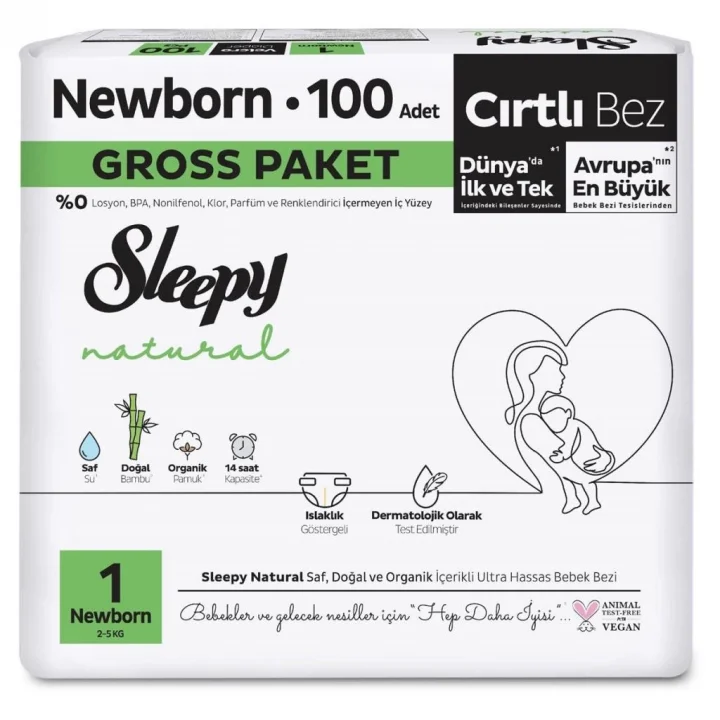 Mey İthalat®   Natural Bebek Bezi Gross Paket 1 Beden 2-5 Kg 100 Adet