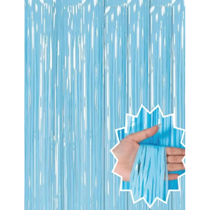 Mey İthalat® Soft Mavi Püsküllü Kapı Perdesi - Parti, Baby Shower, Sünnet Süsü 1x2 m