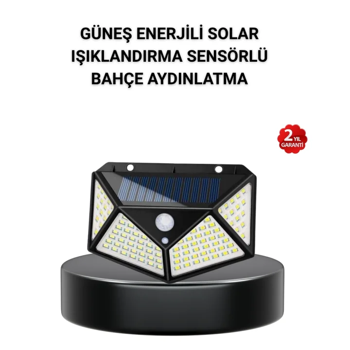Mey İthalat® Solar Bahçe Lambası 100 LED Hareket Sensörlü Güneş Enerjili Aydınlatma