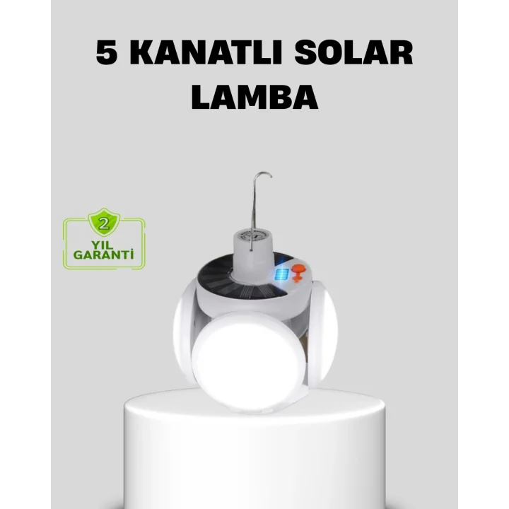 Mey İthalat® Solar Güneş Enerjili ve USB Şarjlı 5 Kanatlı LED Kamp Lambası