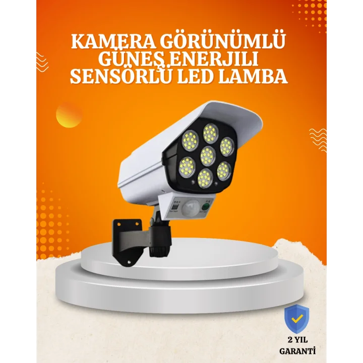 Mey İthalat® Solar Şarjlı Hareket Sensörlü LED Dış Mekan Lambası Kamera Tasarımlı Güvenlik Işığı