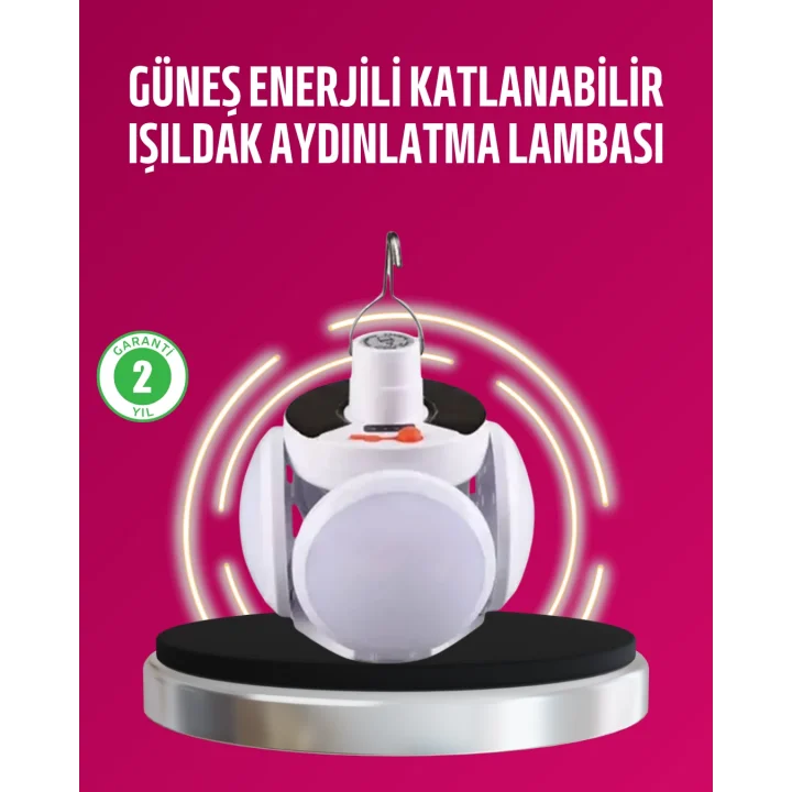 Mey İthalat® Solar ve USB Şarjlı Su Geçirmez Katlanabilir LED Lamba