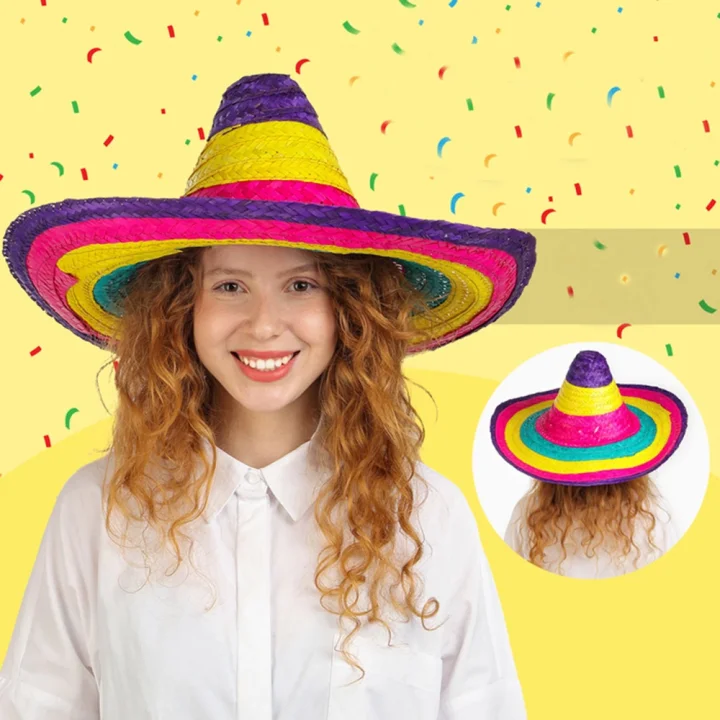 Mey İthalat®  Sombrero Meksikaa Şapkası Renkli Örme Hasır Çocuk Boy