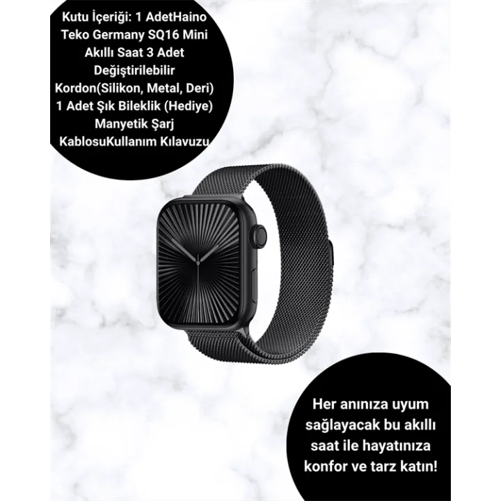 Mey İthalat® SQ-16 Mini Series 10 Akıllı Saat – 3 Kordon + Hediye Bileklik