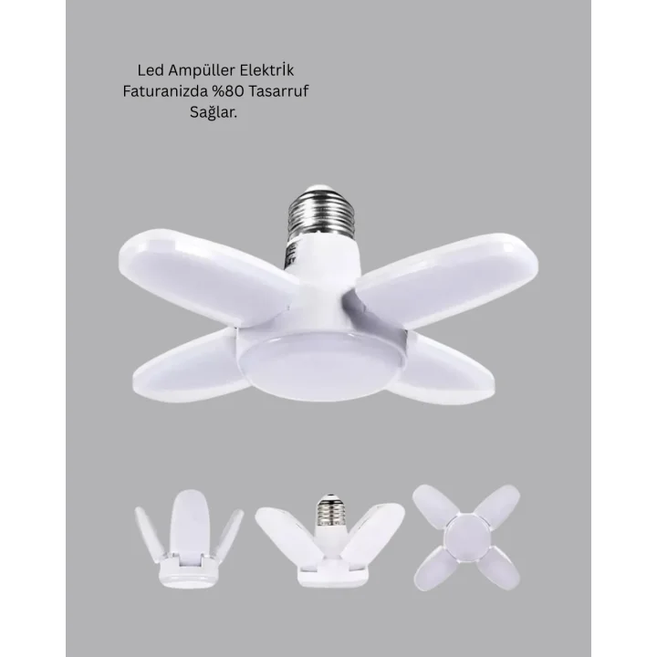 Mey İthalat® Tasarruflu Pervane LED Ampül 4 Kollu 60 Watt Geniş Alan Aydınlatma