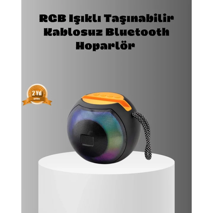 Mey İthalat® Taşınabilir Bluetooth Hoparlör – RGB Işıklı, Güçlü Bas ve 8 Saat Pil Ömrü