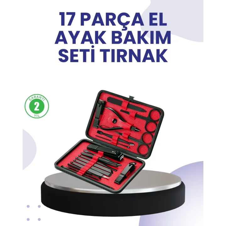 Mey İthalat® Taşınabilir Deri Kutulu 17 Parça Manikür Seti