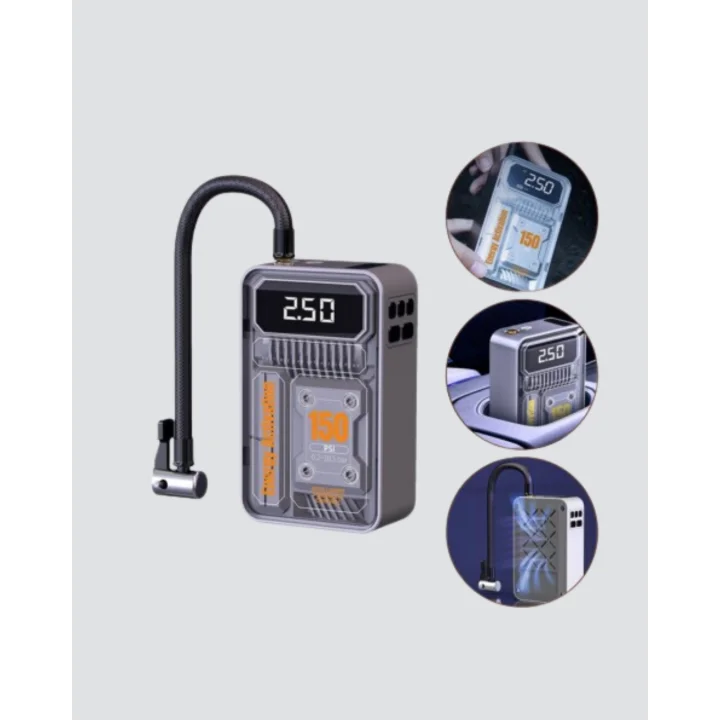 Mey İthalat® Taşınabilir Kablosuz Hava Pompası – 150 PSI Güçlü Basınç ve 6000mAh Şarjlı