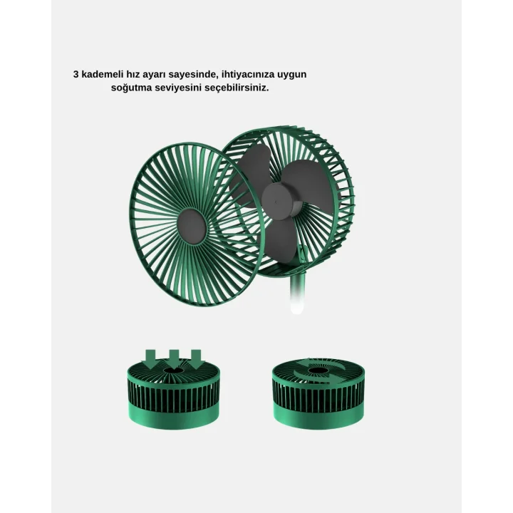 Mey İthalat® Taşınabilir Katlanabilir Mini Fan 3 Kademeli Şarj Edilebilir
