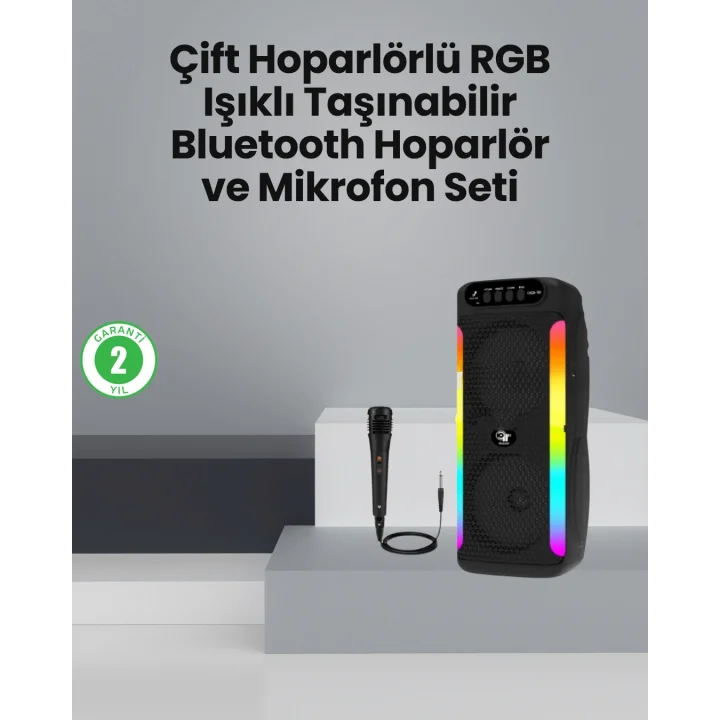 Mey İthalat® Taşınabilir Şarjlı Hoparlör USB, SD Kart, AUX Girişli
