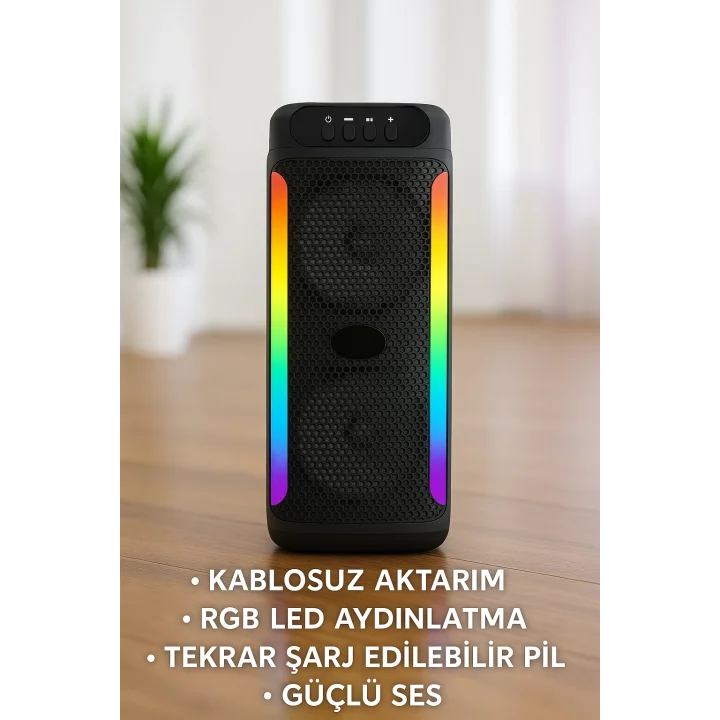 Mey İthalat® Taşınabilir Şarjlı Hoparlör USB, SD Kart, AUX Girişli
