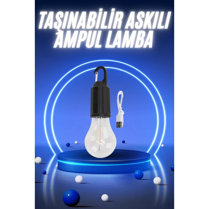 Mey İthalat® Taşınabilir Şarjlı Led Ampul Askılı Lamba Kamp Bahçe Lambası