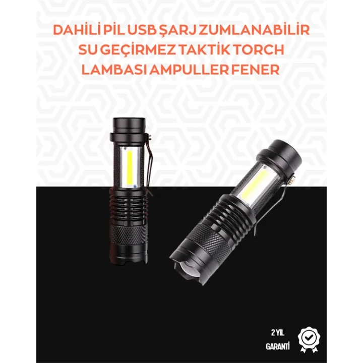 Mey İthalat® Taşınabilir Şarjlı LED Fener - 4 Modlu, 2000LM, Ayarlanabilir Odak
