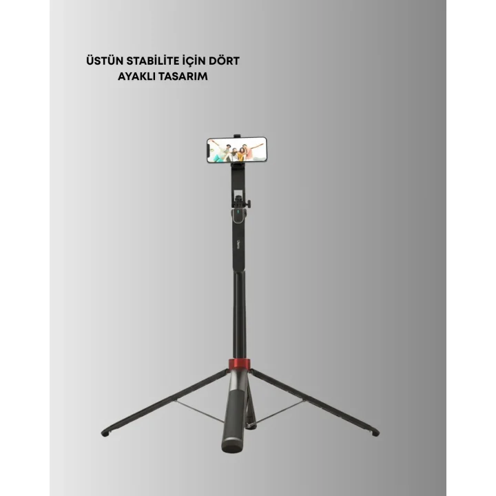 Mey İthalat® Taşınabilir Tripod ve Selfie Çubuğu Vlog ve Video Çekimi