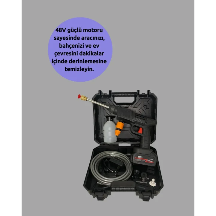 Mey İthalat® TEK BATARYALI 48V Şarjlı Basınçlı Yıkama Makinesi