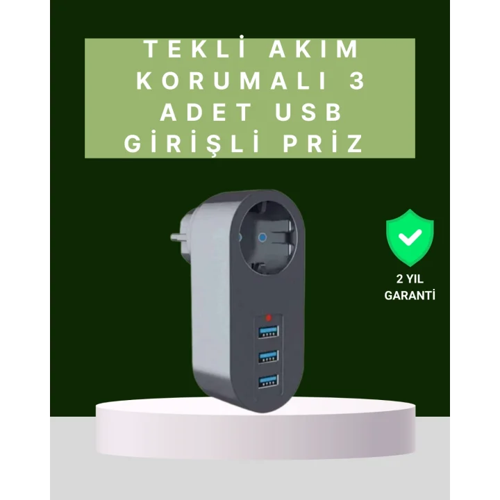 Mey İthalat® Termal Akım Korumalı 3 USBli Güvenli Priz – Akıllı Akım Dengeleme