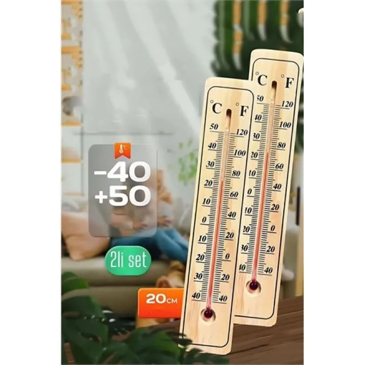Mey İthalat® Termometre  - Ahşap Duvar Termometresi 2 li set 721972