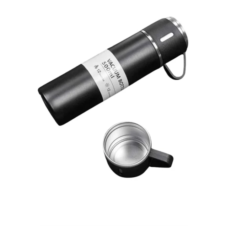 Mey İthalat® Termos Seti 3lü Bardak Seti Isı Dayanıklı Siyah Paslanmaz Çelik Vakumlu