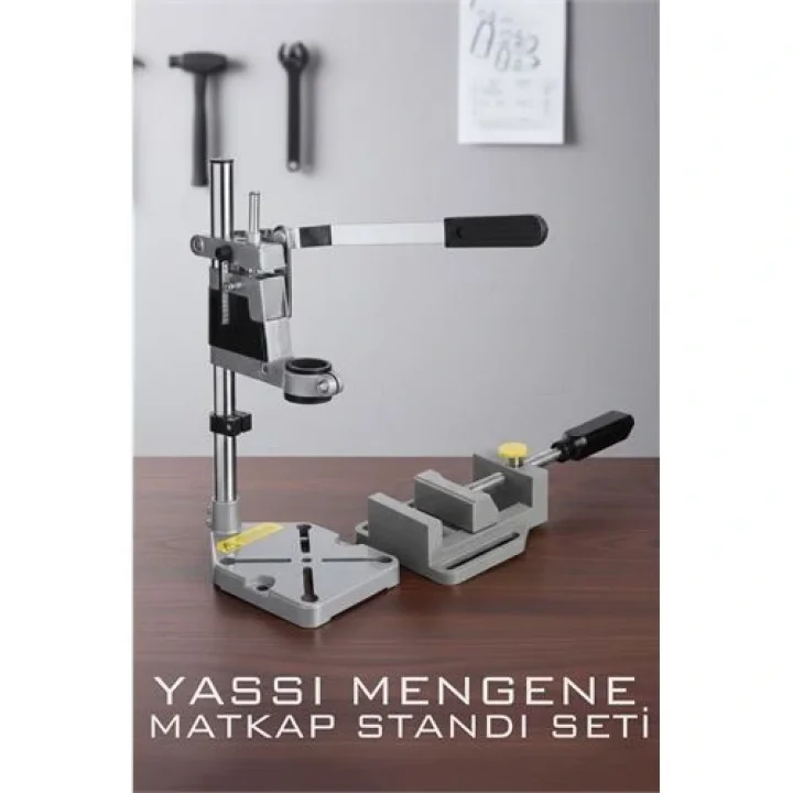 Mey İthalat® Tezgah Üstü Matkap Standı  + Tezgah Mengenes Seti