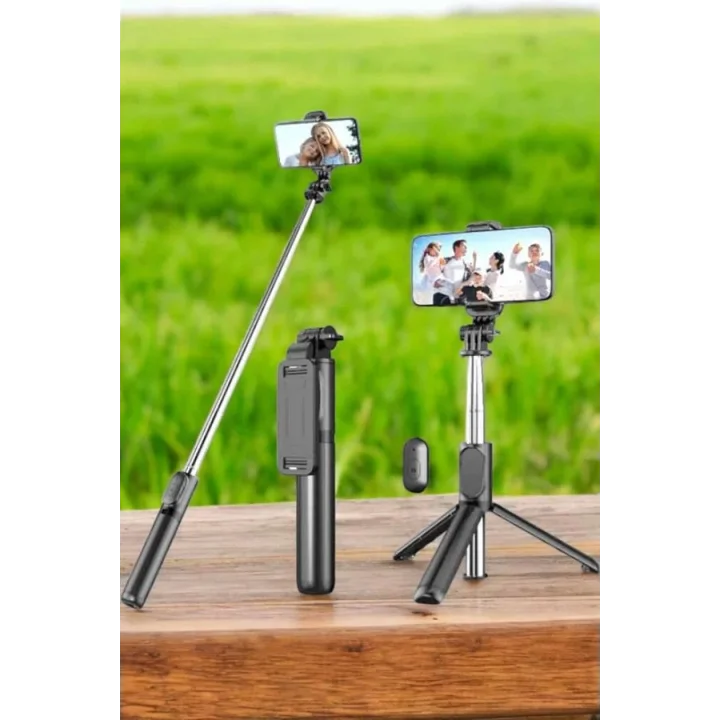 Mey İthalat® Tripod Kablosuz Bluetooth Bağlantılı Selfie Çubuğu 360 Derece Dönebilen
