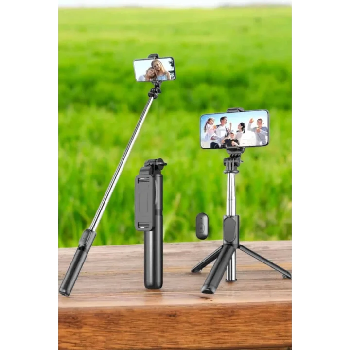 Mey İthalat® Tripod Kablosuz Bluetooth Bağlantılı Selfie Çubuğu 360 Derece Dönebilen