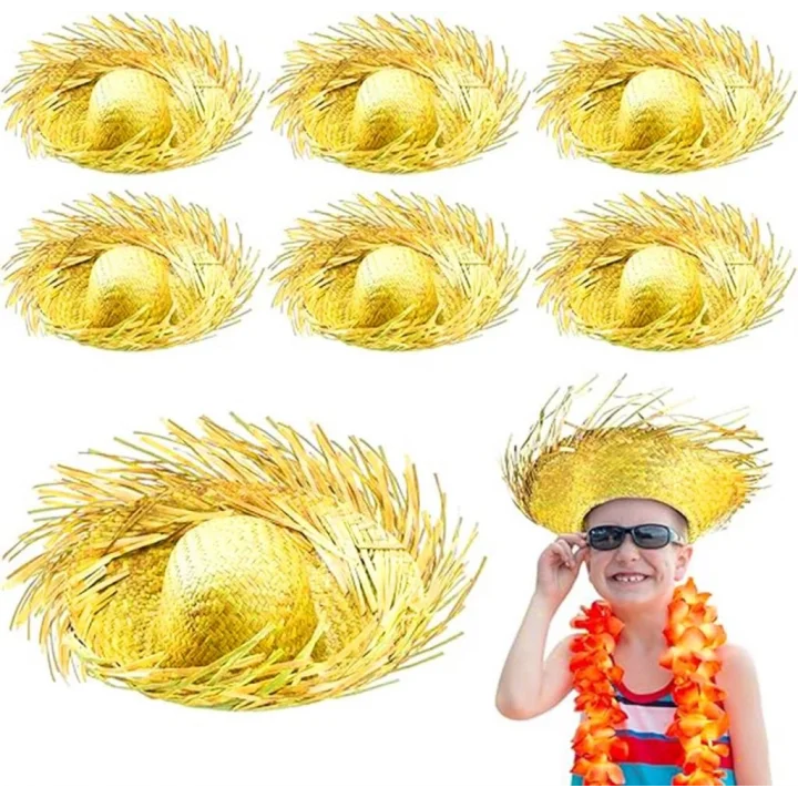 Mey İthalat® Tropikal Parti Sarı Hasır Hawaii Şapkası 13x36 cm