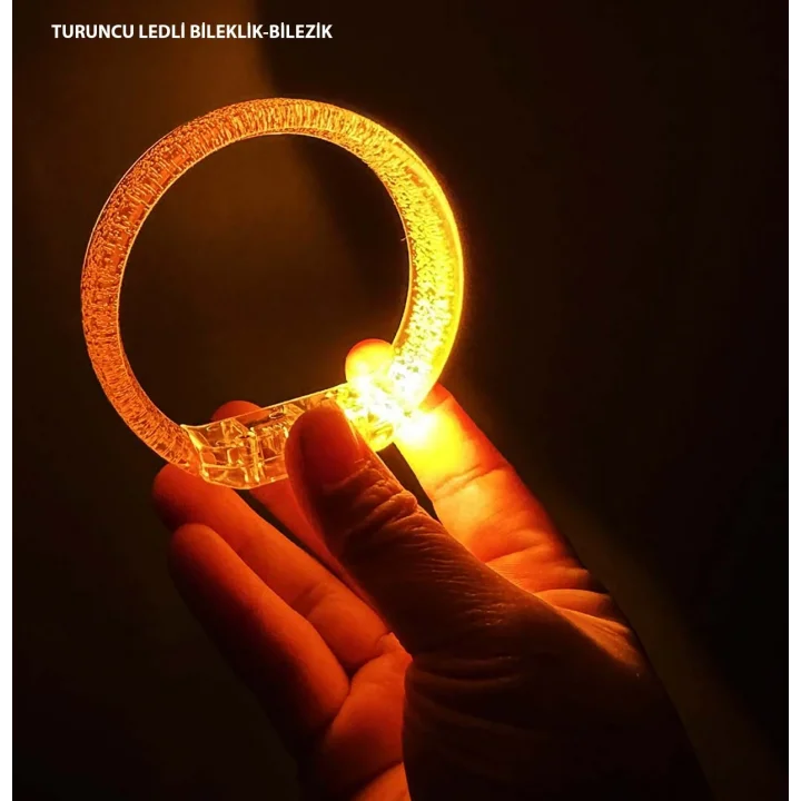 Mey İthalat® Turuncu Led Işıklı Baskı Yapılabilen Pilli Bileklik Bilezik 1,5 cm Genişlik