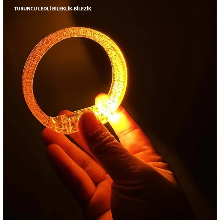 Mey İthalat® Turuncu Led Işıklı Baskı Yapılabilen Pilli Bileklik Bilezik 1,5 cm Genişlik