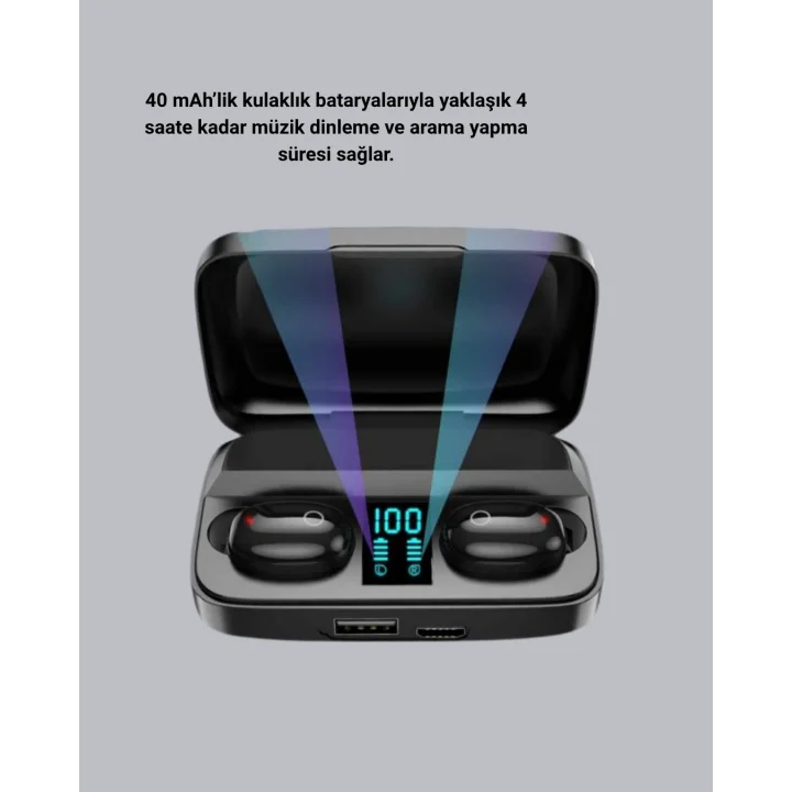 Mey İthalat® TWS Bluetooth Kulaklık 1800mAh Şarj Kutulu Dijital Ekranlı