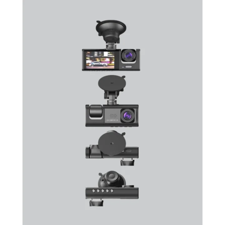 Mey İthalat® Üç Kameralı Araç DVR Full HD Gece Görüşlü ve 2 inç IPS Ekranlı