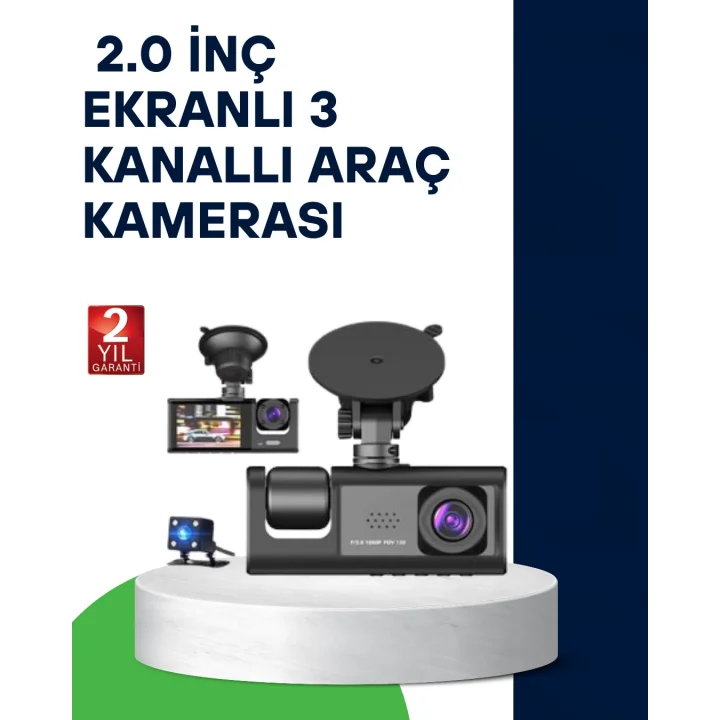 Mey İthalat® Üç Kameralı Araç Kamerası Full HD Gece Görüş  G-Sensör